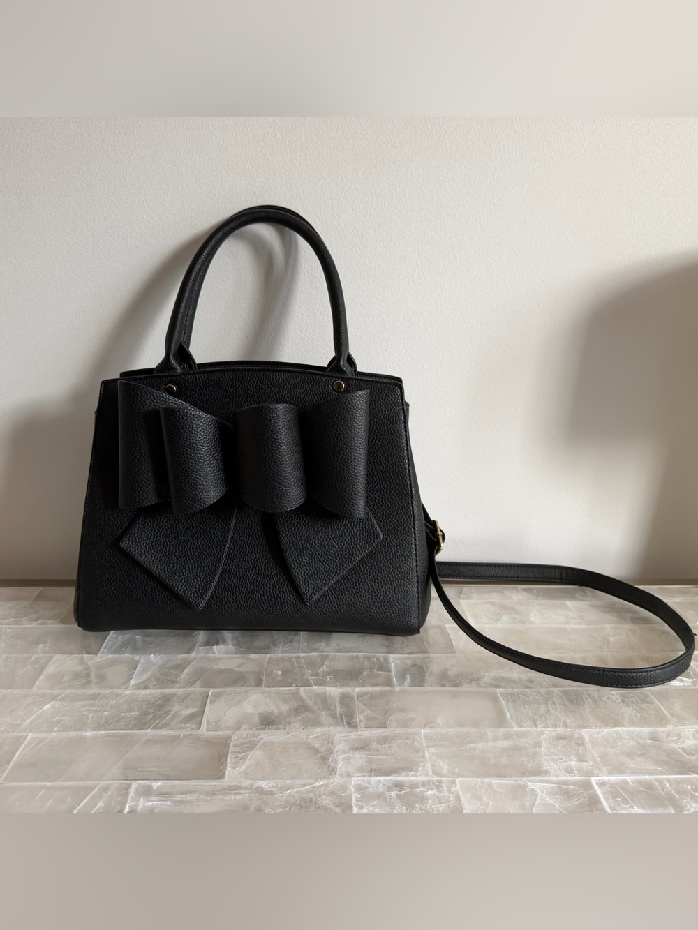 Black Bow Accent Shoulder Satchel - Women's Handbag